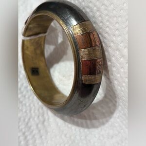 Chunky Brass Bangle with Copper and Gold Accents.  Made in India.